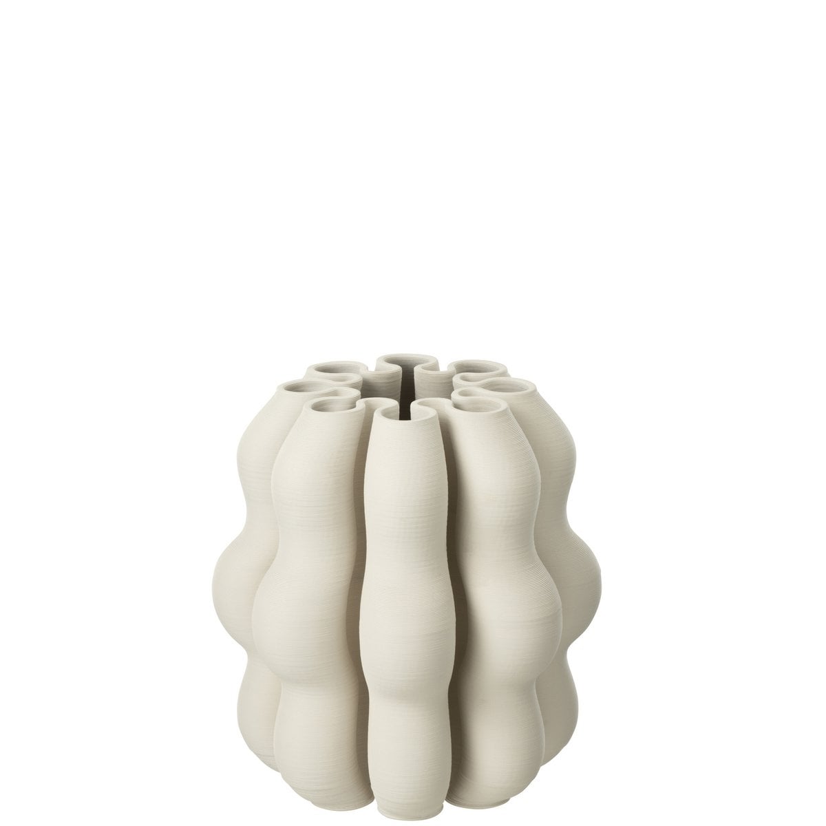 Vase en céramique beige, parfait pour une décoration élégante.