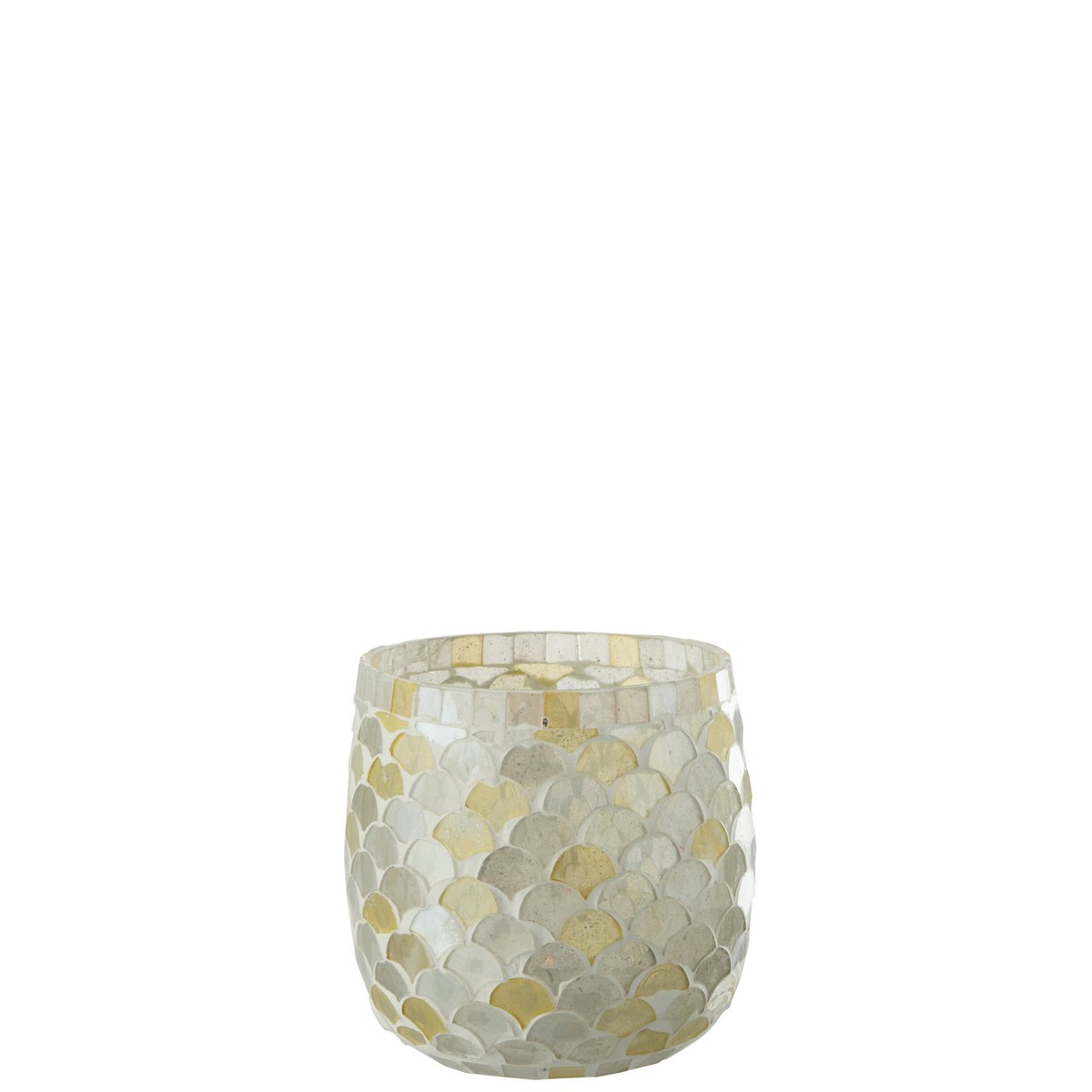 Bougeoir Mosaïque J-Line en verre blanc et jaune clair, vue de face
