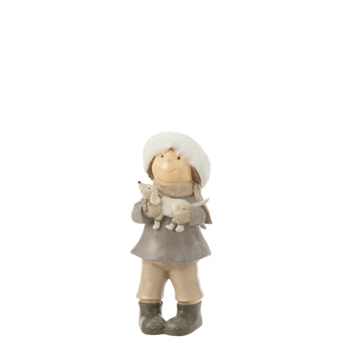 Figurine chien d'hiver J-Line en résine multicolore, décor intérieur