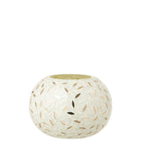 Bougeoir J-Line Ball Mosaic en verre blanc et argent, vue de face
