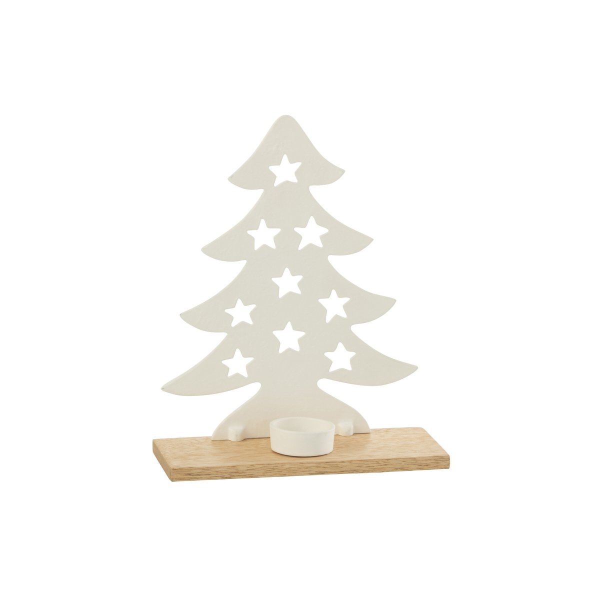 Photophore Sapin de Noël J-Line, vue latérale montrant la base en bois