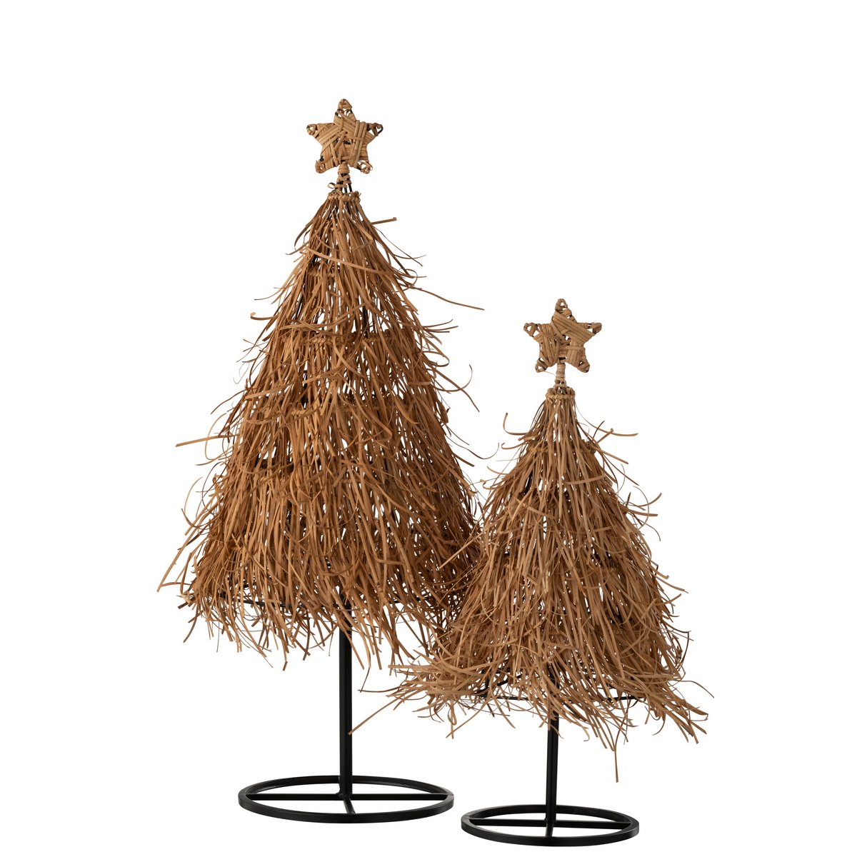Détail de l'Arbre de Noël en Rotin avec étoile, ambiance chaleureuse