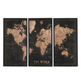 J-Line Lot de 3 Cadres Carte du Monde Bois Noir/Marron