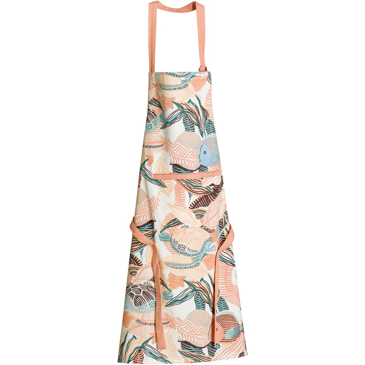 Tablier de cuisine recyclé Dori avec motif marin coloré et poche centrale