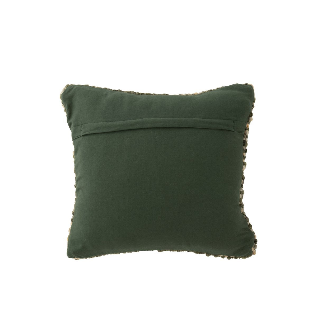 Coussin J-Line Tissé écru et vert olive, design élégant et bohème.
