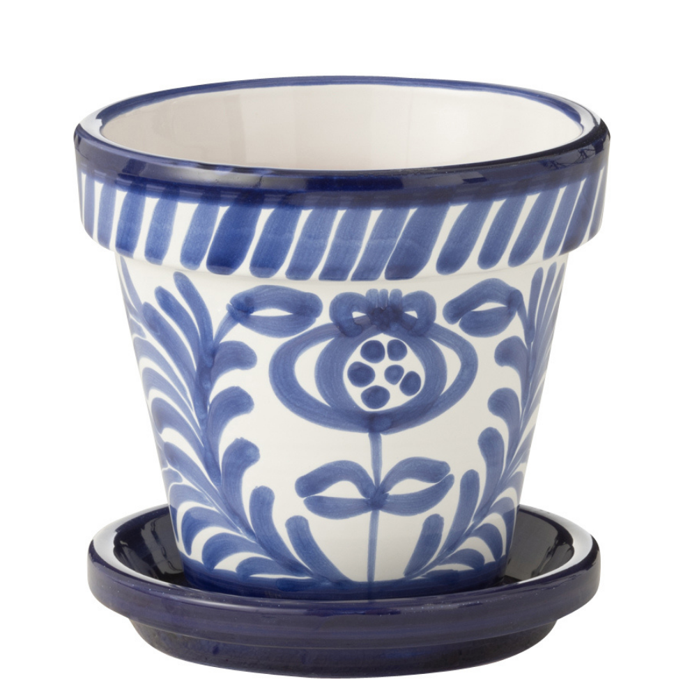 J-Line Flowerpot Grenade en céramique bleue, vue de face