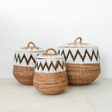 Panier à linge avec couvercle – Panier à linge Boho rond – Grand panier Boho – Panier tissé avec motif coton PALEM (3 tailles Ø33/43/55cm)