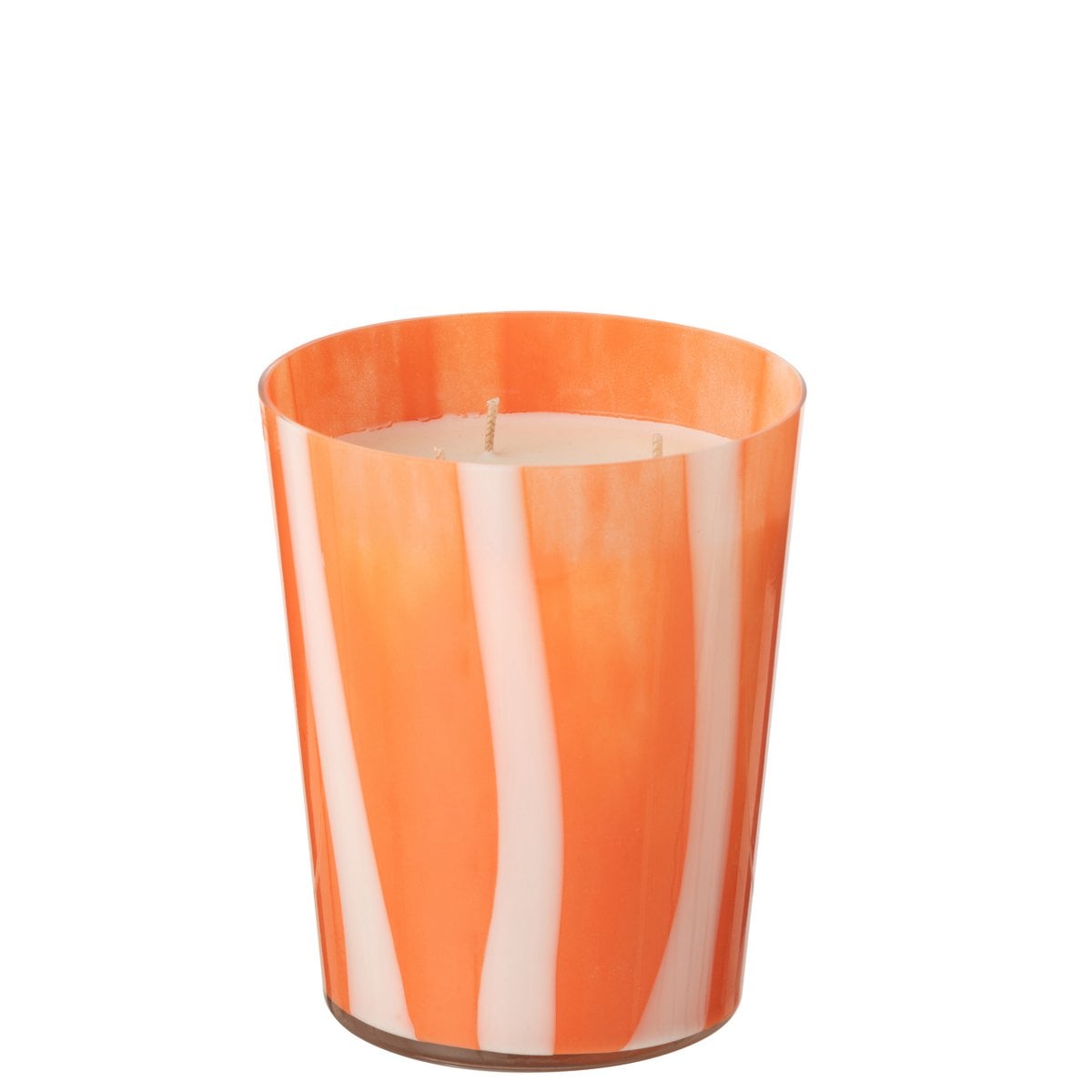 Détail de la bougie parfumée J-Line Noa, texture du verre et couleur vibrante