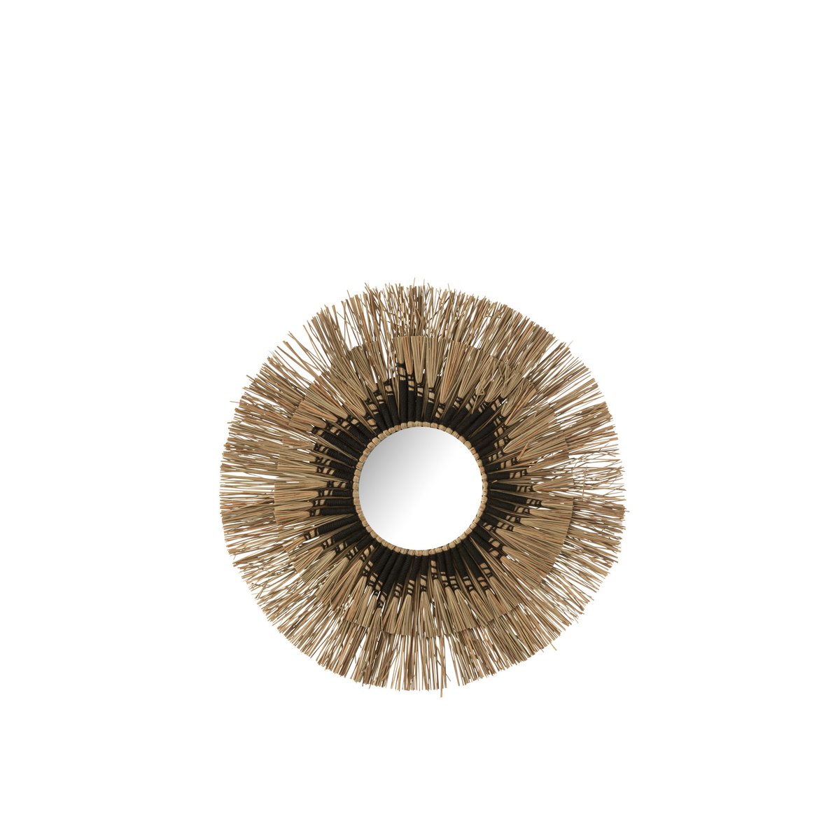 Miroir J-Line Melissa en raphia naturel et noir, design élégant et chic