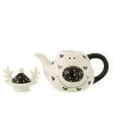 Théière J-Line Hert en porcelaine blanc et noir, vue de face