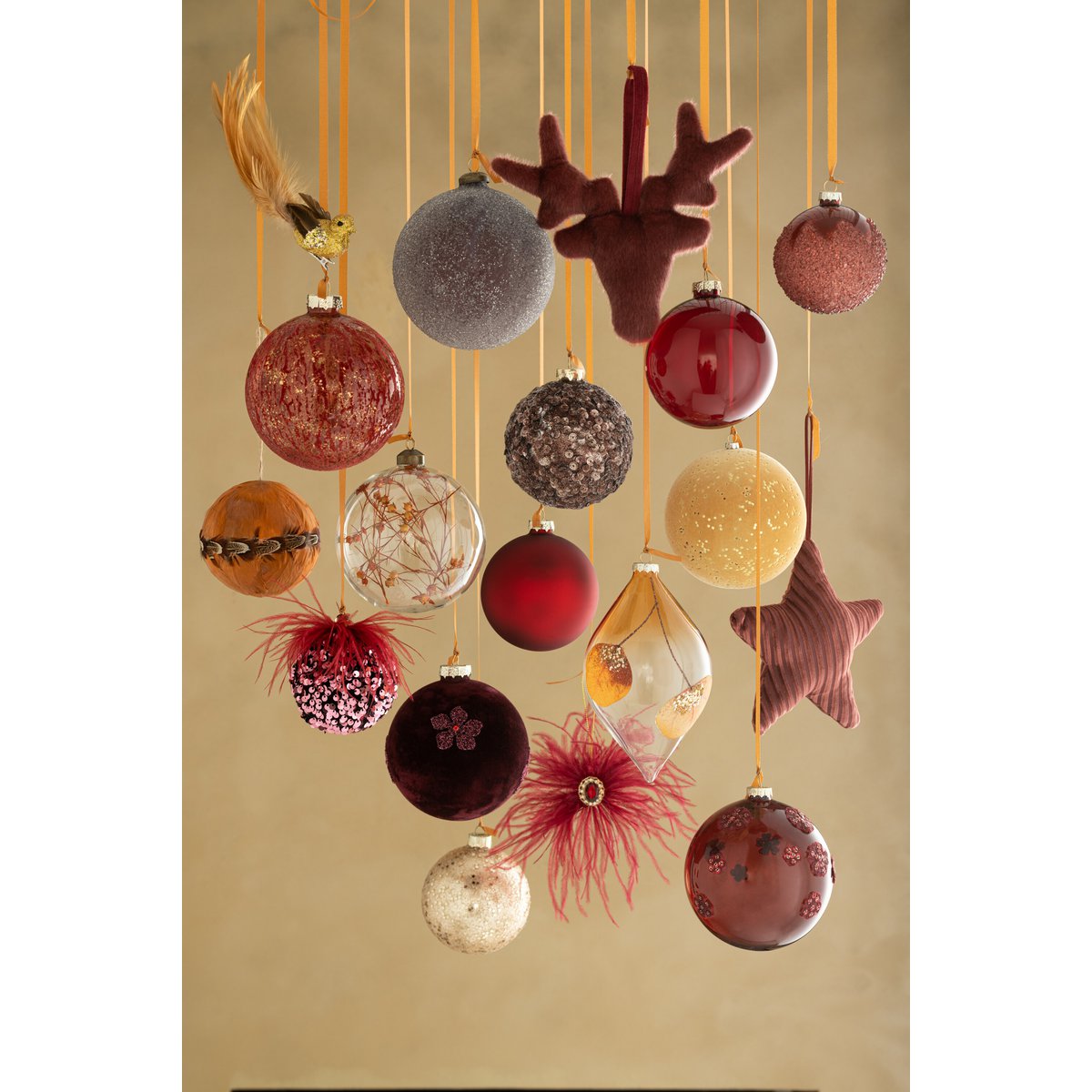 Boules de Noël J-Line en verre avec détails de fleurs séchées naturelles