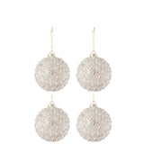 Boules de Noël J-Line en verre blanc avec paillettes, boîte de 4