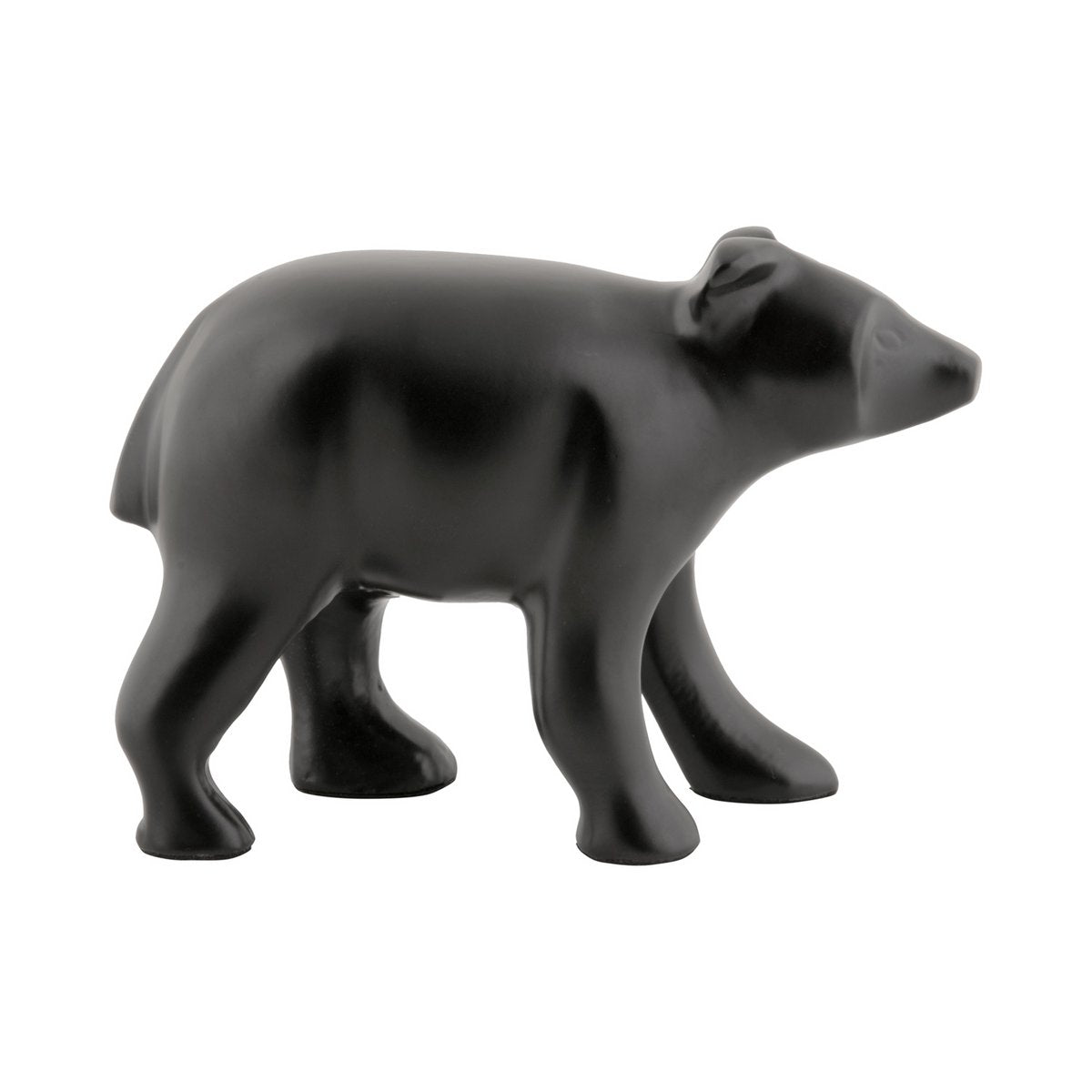 Vue latérale de la statue ours en céramique noire, minimaliste