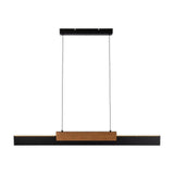 La lampe à pensionnaire LED "Wiebke" se compose de métal et de bois (MDF) en noir et marron. C'est environ. 120,5 cm de long, environ. 6 cm de large et jusqu'à environ. 150 cm de haut. Hauteur réglable, avec lampe intégrée, dimmable, avec effet de mé