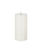 Bougie cylindrique J-Line blanche avec lumière LED, vue de face