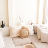 Coussin rond bohème avec franges Coussin décoratif Ø40/50 cm Coussin en raphia Coussin de canapé avec rembourrage TARAKAN beige