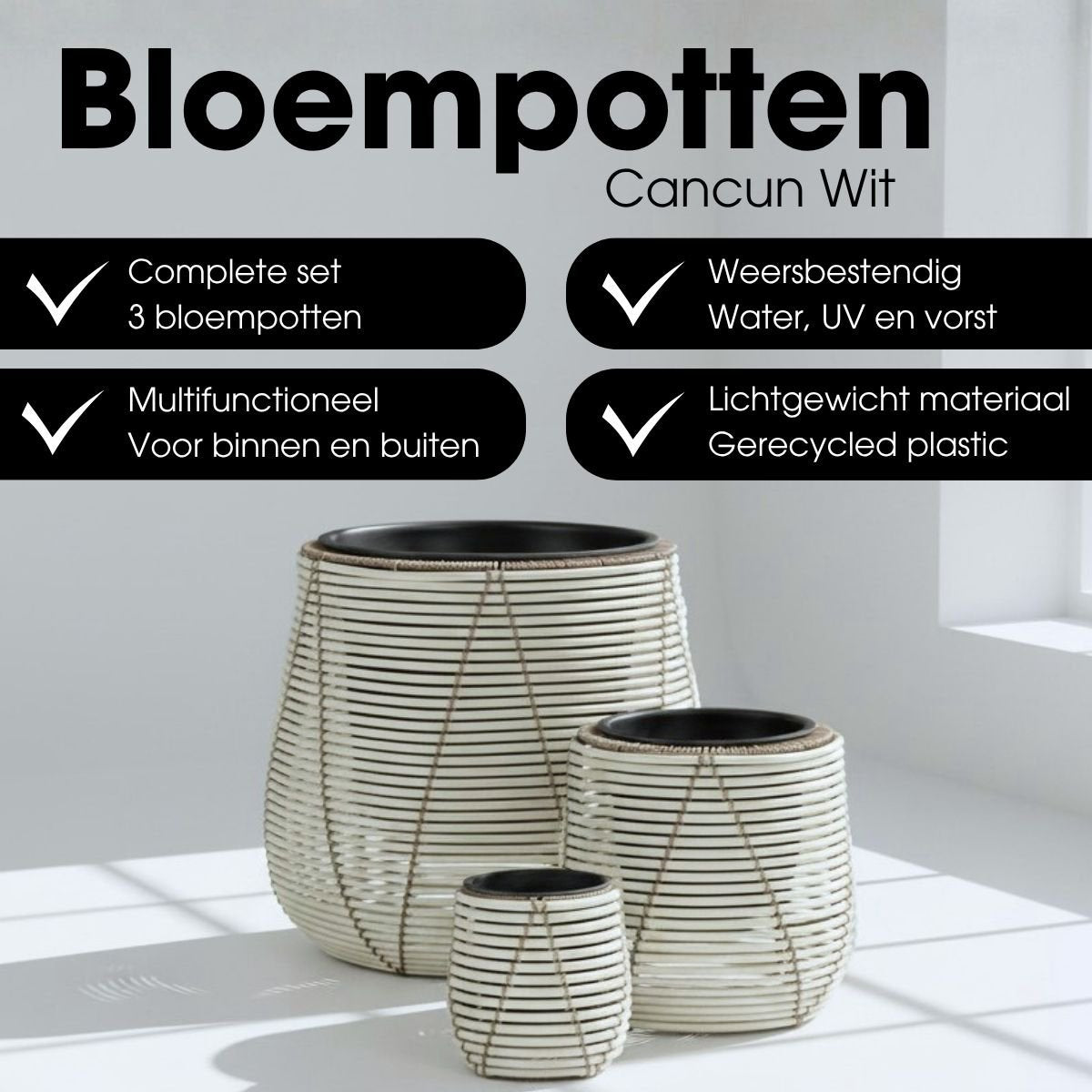 Ensemble de pots Cancun Blanc dans un jardin contemporain