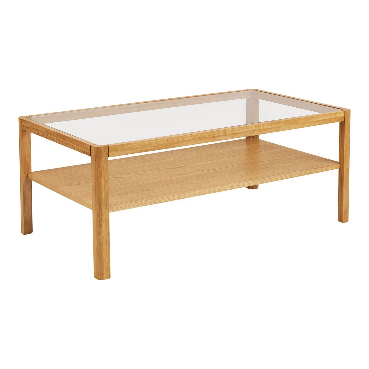 Lourmarin Table Basse en chêne et verre, vue de face