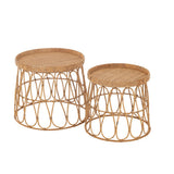 J-Line Lot de 2 Tables Rondes Rotin/Contreplaqué Naturel