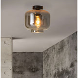 Plafond "vaso", rétro, plafond, métal et verre de fumée en anthracite, socket e27, pour salle à manger, salon, couloir ou bureau, avec un Øvon 25 cm