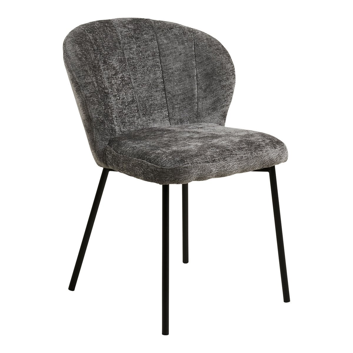 Chaise de salle à manger Roanne, vue de face avec dossier gris et pieds noirs