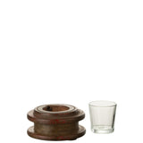 Photophore J-Line Reel en bois marron, avec bougie allumée