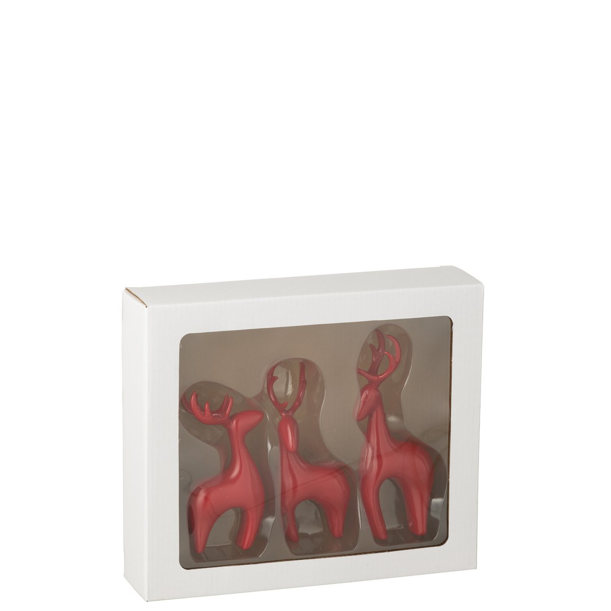 Figurine Renne Galvanic J-Line en polyresine rouge, vue de face.