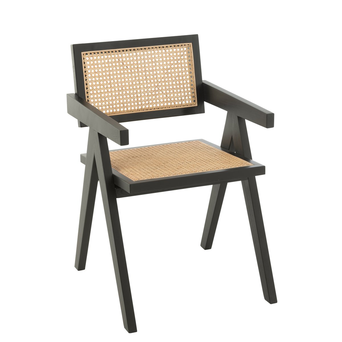 Chaise Treillis J-Line en bois de frêne et rotin noir, vue de face