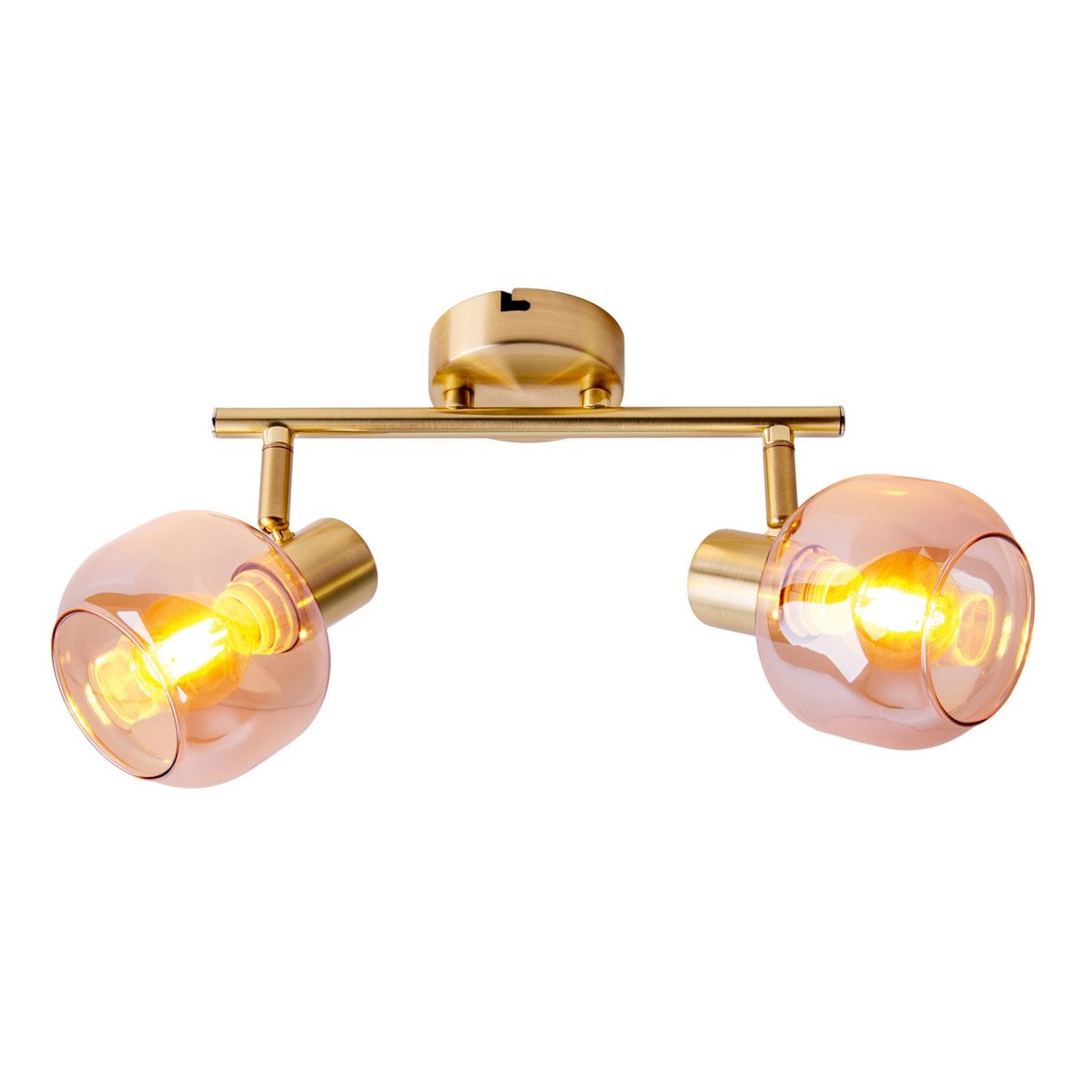 2er Spot / plafond "Libby", plafond classique en métal de couleur en laiton et verre teinté en ambre, avec socket E14, pour salle à manger, salon, couloir ou bureau, 40 cm de long