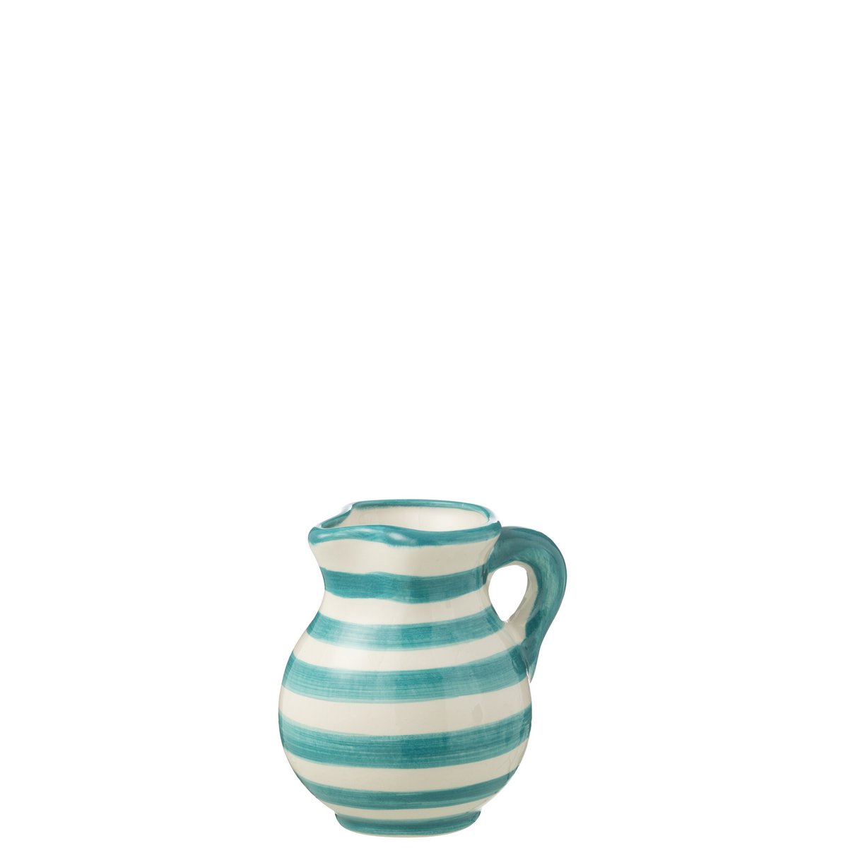 J-Line Jug Grenade Stripes en céramique blanche et aqua, vue de face