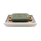 Porte-savon rectangulaire grand mélamine avec incrustation en bois d'olivier