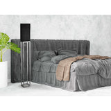 Lampe debout "Alfa", lampadaire moderne en métal et textile en chrome / gris foncé, avec une prise E27, 150,5 cm de haut, lampe chic pour le couloir, le salon et le bureau
