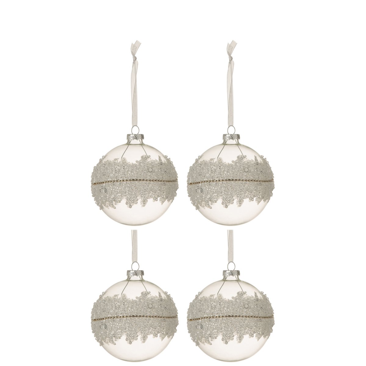 Boule de Noël J-Line en verre blanc avec motifs diamants, élégance festive
