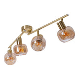 4er Spot / plafond "Libby", plafond classique en métal de couleur en laiton et verre teinté en ambre, avec socket E14, pour salle à manger, salon, couloir ou bureau, 80 cm de long