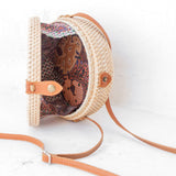 Sac rond en rotin beige sac à bandoulière fait main avec sangles en cuir synthétique sac à bandoulière Boho Bali sac SENJA (naturel)