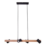 4 pendentif en métal "Frida" et bois en noir, et nature, lampe suspendue, Gu10, pendentif pour salle à manger, salon, couloir ou bureau, 80 cm de long