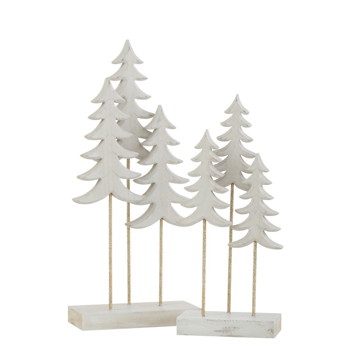 Sapin de Noël J-Line en bois blanc et or sur socle, vue de face