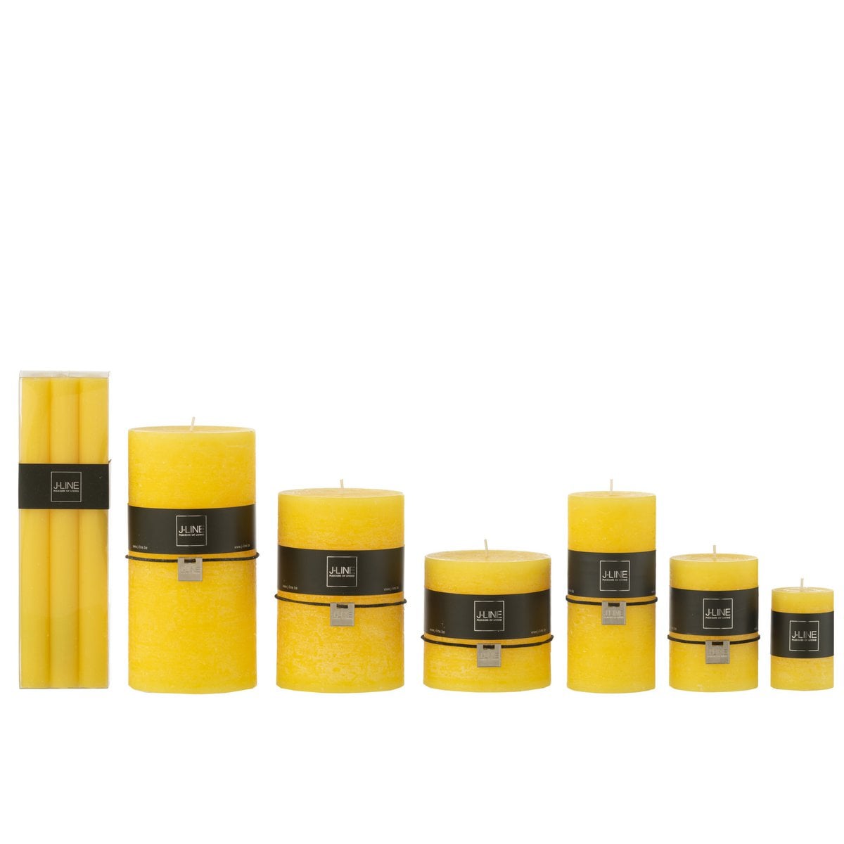 Boîte de 6 bougies de table jaunes J-Line, élégantes et contemporaines.