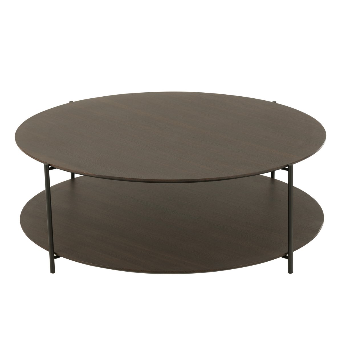 Table basse J-Line ronde en métal marron foncé vue de face