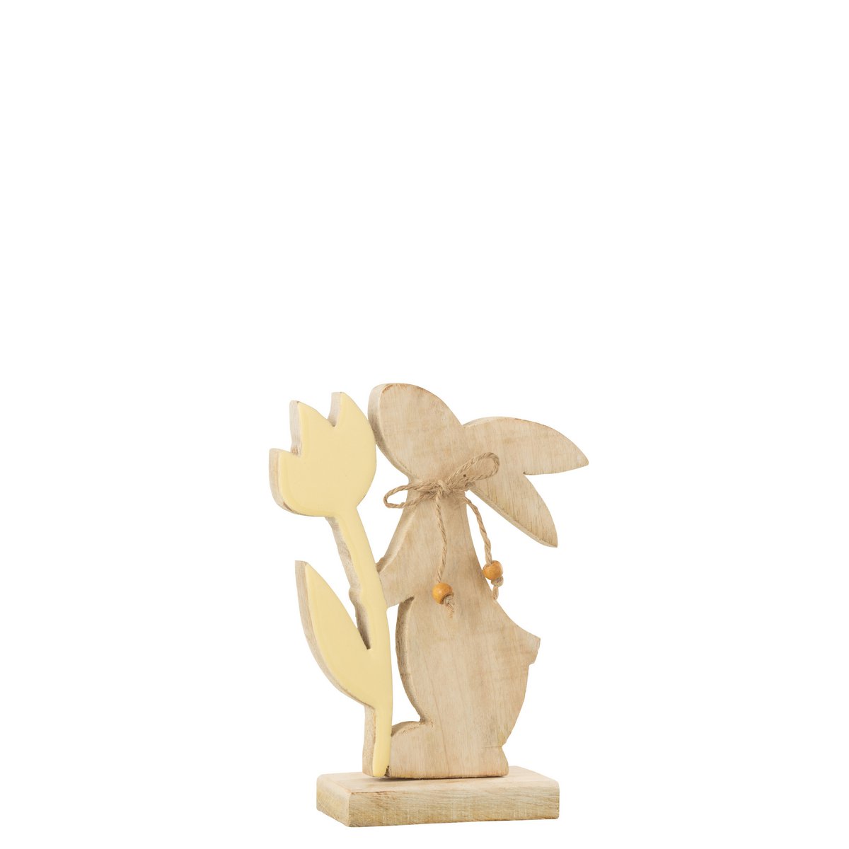 Fleur de Lapin en bois jaune de J-Line, élégante et sophistiquée pour une décoration intérieure raffinée