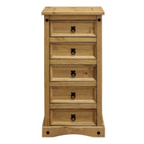 Commode en bois de pin avec cinq tiroirs spacieux et ferrures noires