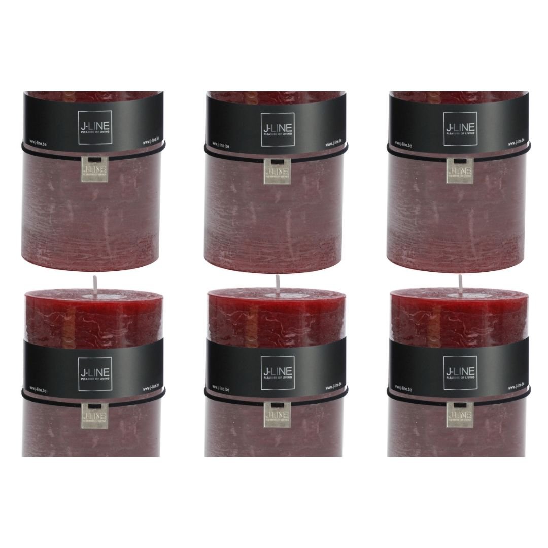 Bougie cylindrique J-Line bordeaux XL vue de face, ambiance chaleureuse.