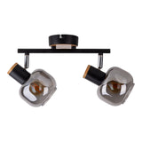 2 pancarnetes "Fumoso", plafond métallique et verre fumé en noir, et nature, avec socket e14, pour salle à manger, salon, couloir ou bureau, 40 x 20 cm