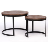 Table basse set de 2 table d'appoint table de salon ronde Austin structure métal argent antique ou noir