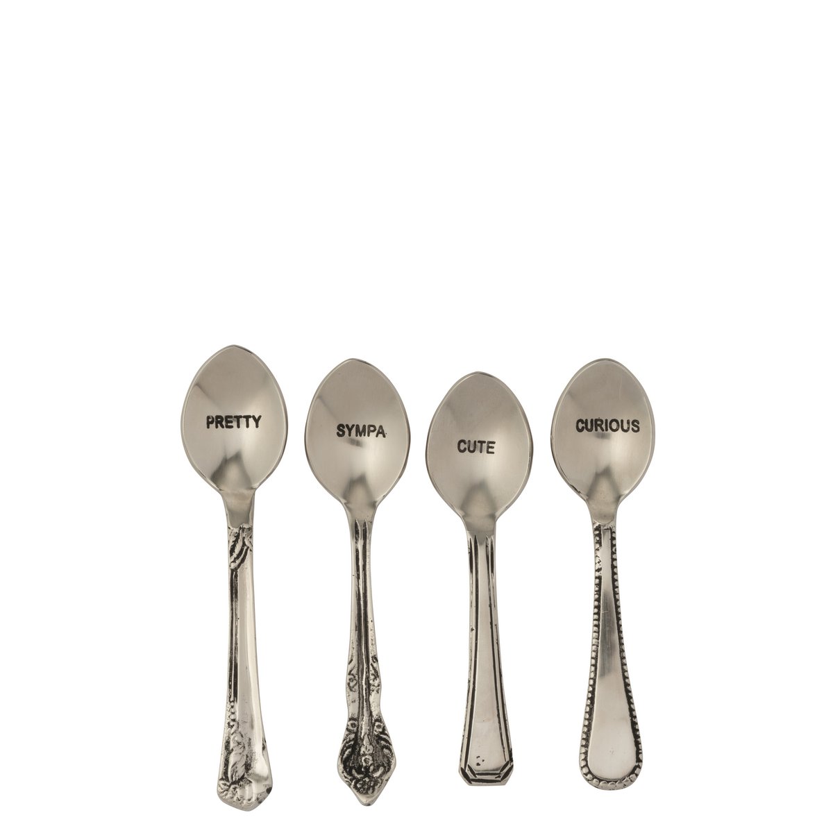 Lot de 4 cuillères J-Line en laiton et argent sur une table élégante