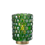 Photophore J-Line en verre vert sur une étagère décorative