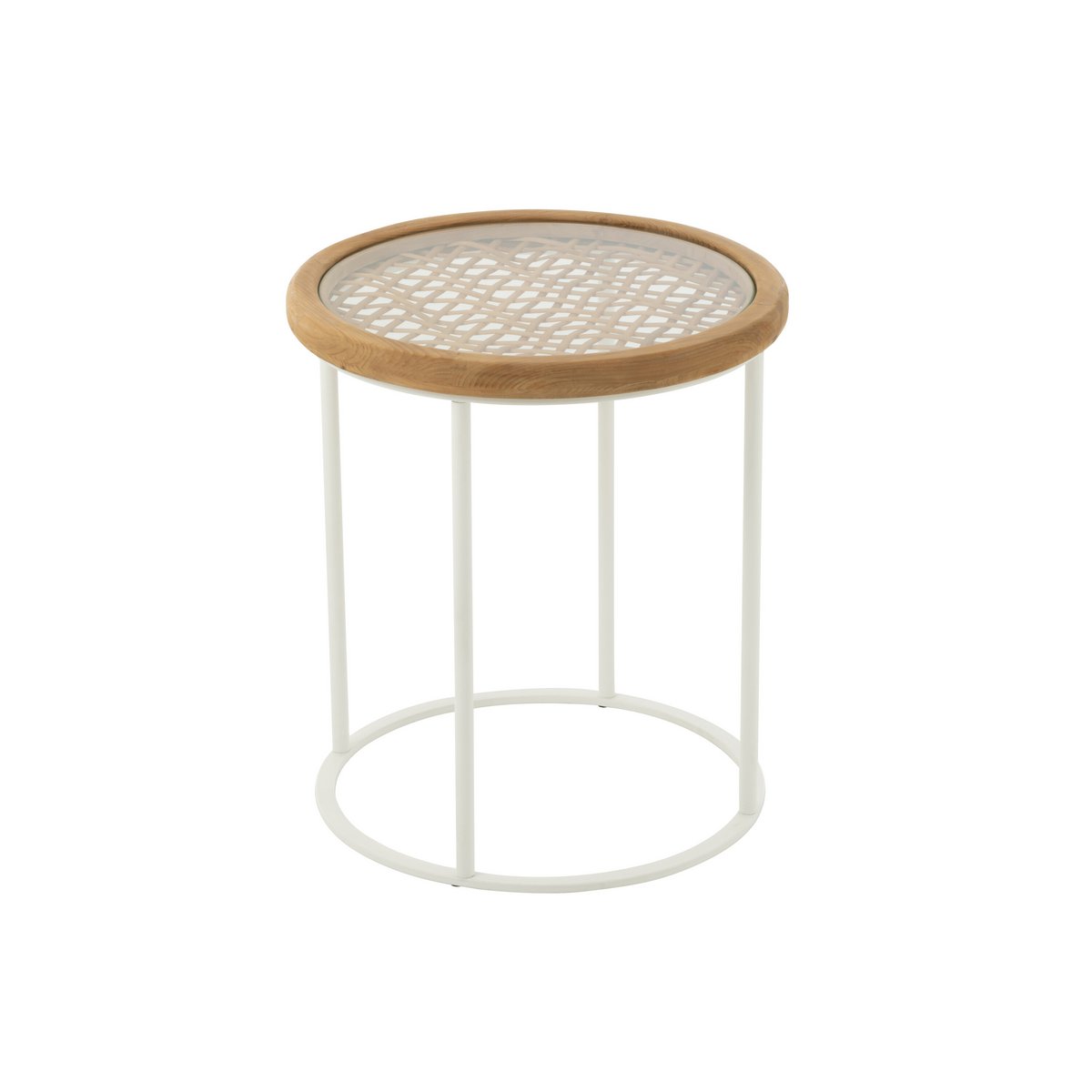 Vue latérale de la table d'appoint Epicéa J-Line, soulignant ses dimensions et son design.