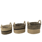 Set de trois paniers Aline en raphia noir et naturel, vue de face