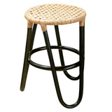 Tabouret en rotin KOLAKA Noir Ø35 cm avec Surface d'Assise Tressée | Petit tabouret rond à trois pieds