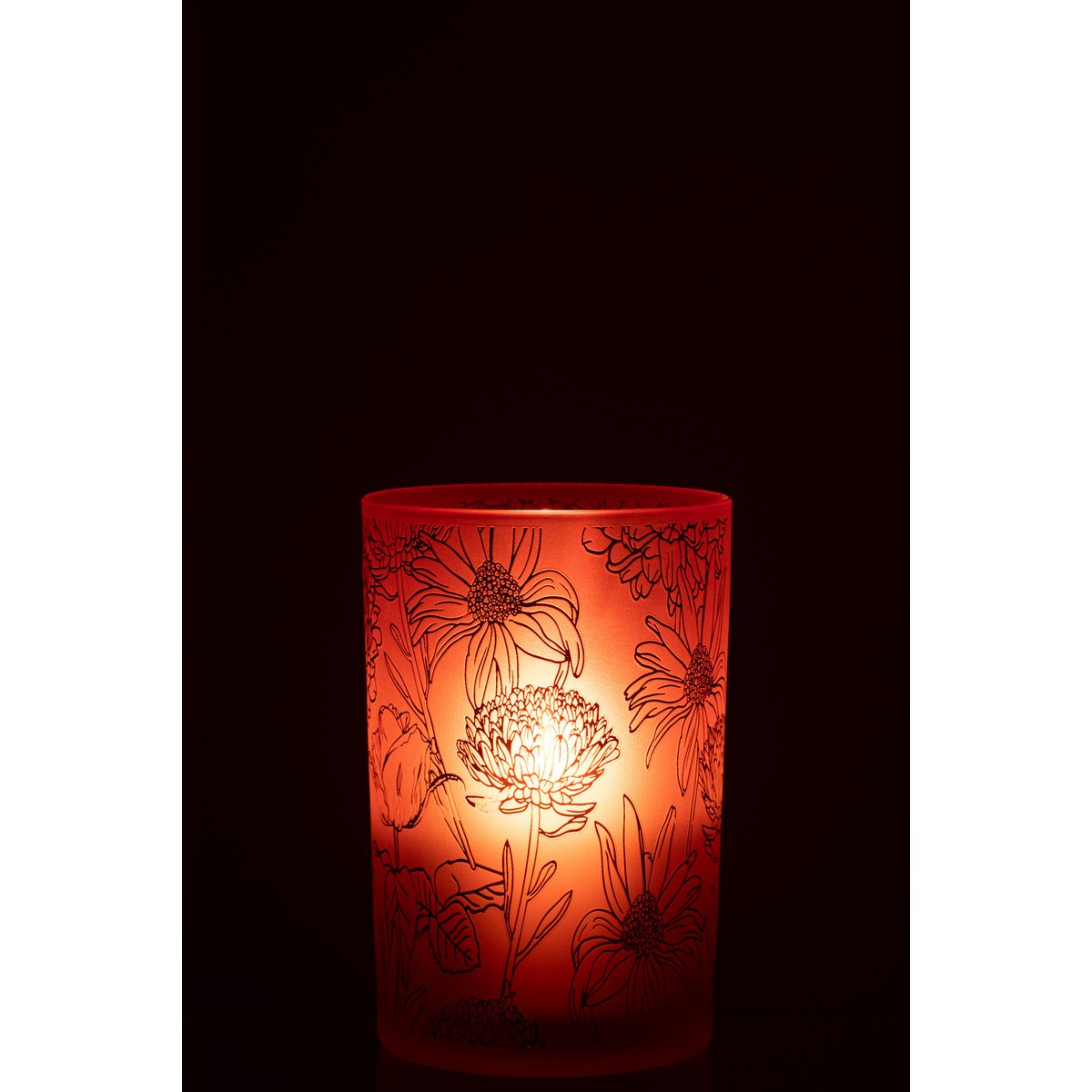 Bougeoir Fleurs de Lanterne J-Line sur une table, ambiance chaleureuse